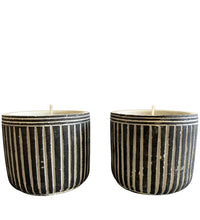 Luxury Pinstripe Stone Designer Candle Set (2) - Belgian Linen